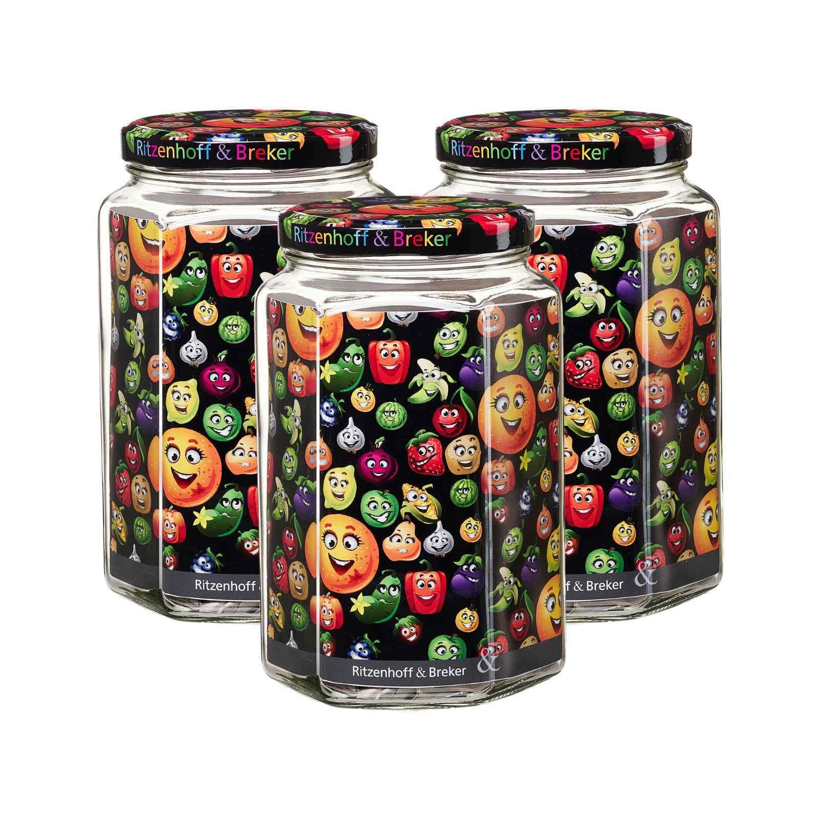 VORRATSGLÄSER Smile transparent 1,7 l 3er Set - Transparent, Glas (12/20/12cm) - Ritzenhoff Breker