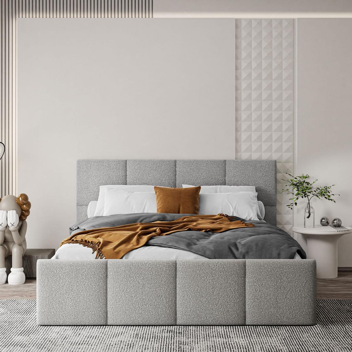POLSTERBETT AVA 140x200 cm Ascot Toffe, 34 Holzlatten, Kopfteil 91 cm - Grau, Textil (140/200cm) - Lookway