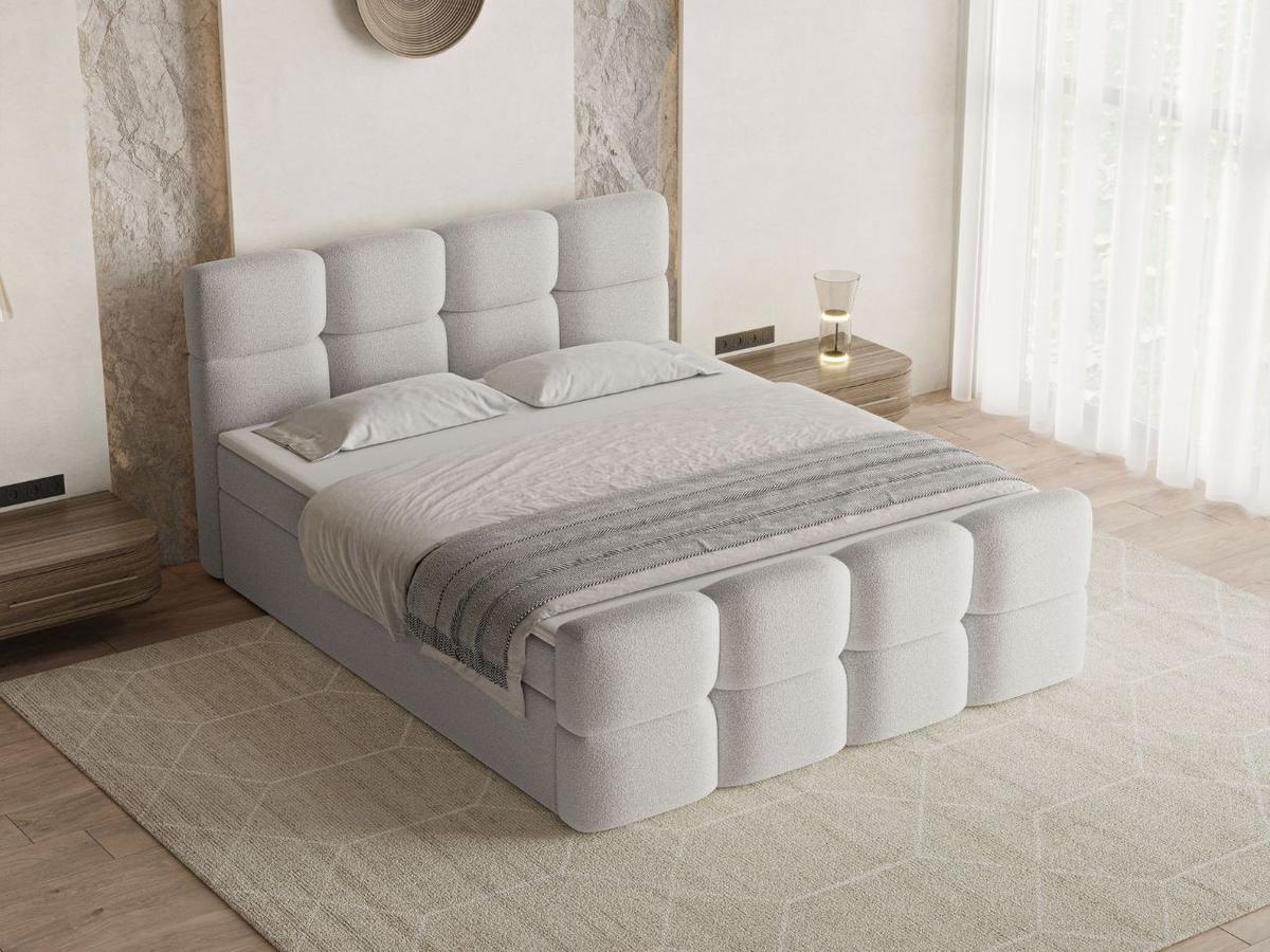 BOXBETT Rivon 180x200 Bouclé-Stoff Hellgrau - Hellgrau, Holz/Textil (180/200cm) - Graingold