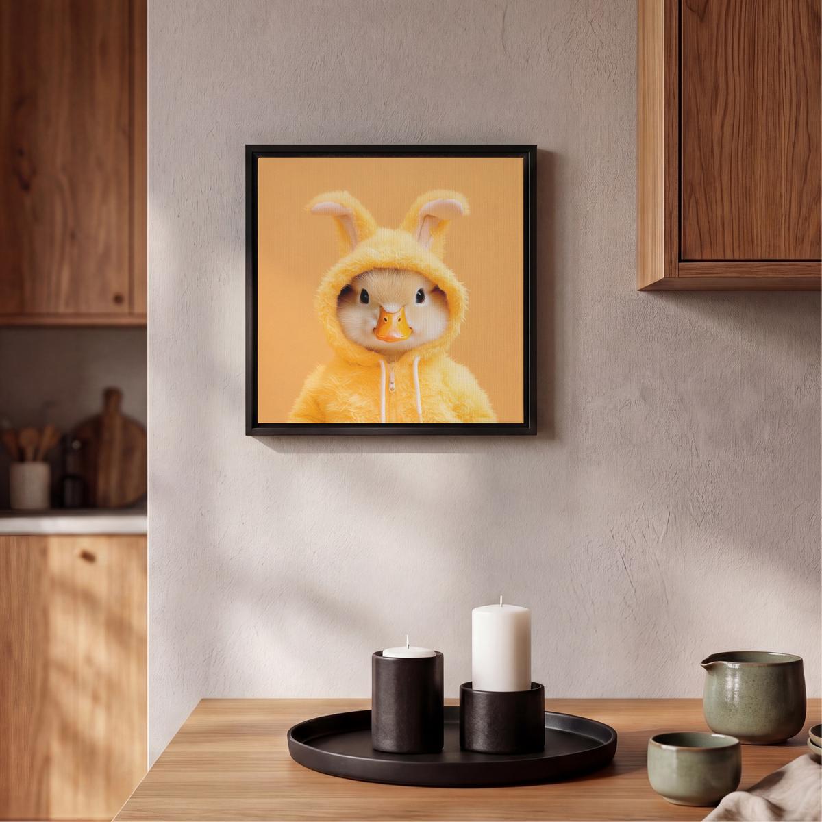 LEINWAND Bilder mit Rahmen - Osterhase - Kostüm - Ente - 20x20 - Gelb, Textil (20/20cm) - MuchoWow