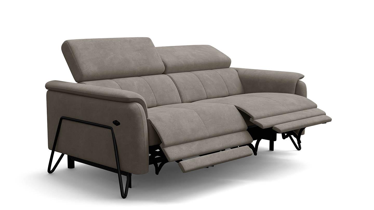RELAXSOFA RODEN 3-Sitzer mit 2 Relax, beige, Veloursstoff - Beige, Holz/Textil (194/82/103cm) - Wozimo