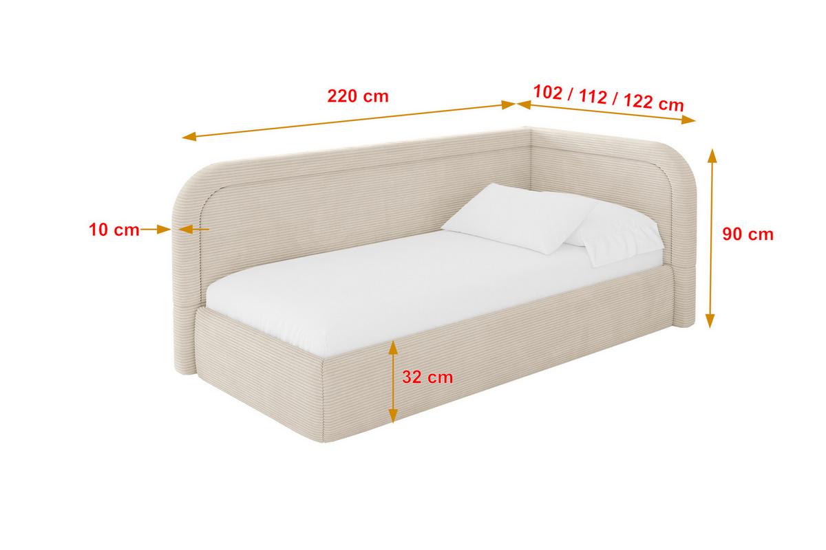 EINZELLBETT Jugendbett mit Bettkasten und Matratze H3/H4, Links - JOVY 90x200 Beige - Creme, Holzwerkstoff/Textil (90/200cm) - ALTDECOR