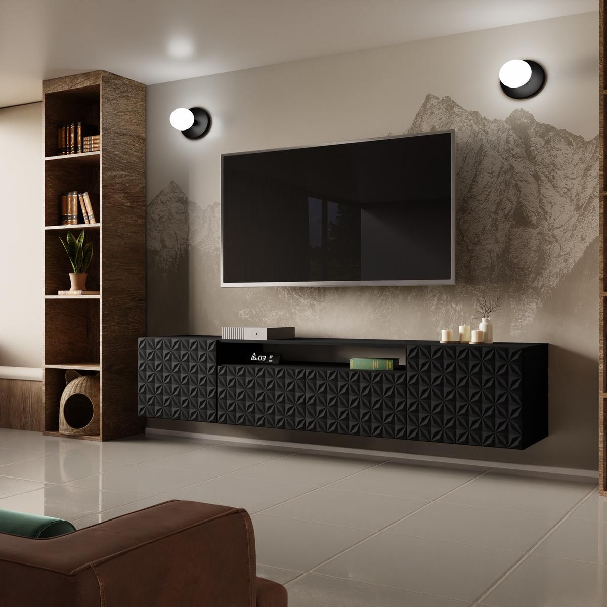 LOWBOARD ROVA 200/41/40 cm, Hängender TV-Schrank Schwarz - Schwarz, Holzwerkstoff (200/41/40cm) - MASSENO