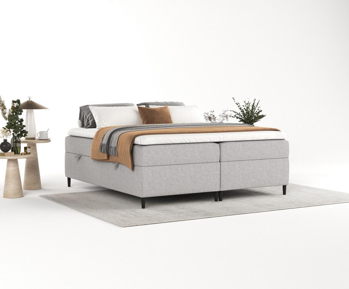 BOXBETT Theo 140/200 cm Graubeige im Megan Stoff - Schwarz/Grau, Holz/Holzwerkstoff (140/200cm) - AltaBeds
