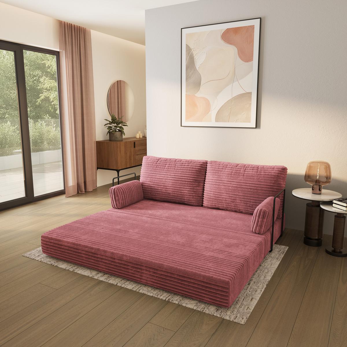 BETTSOFA SILAR aus Schaumstoff Kordstoff Rosa Schlaffunktion - Rosa, Textil (170/86/80cm) - MASSENO
