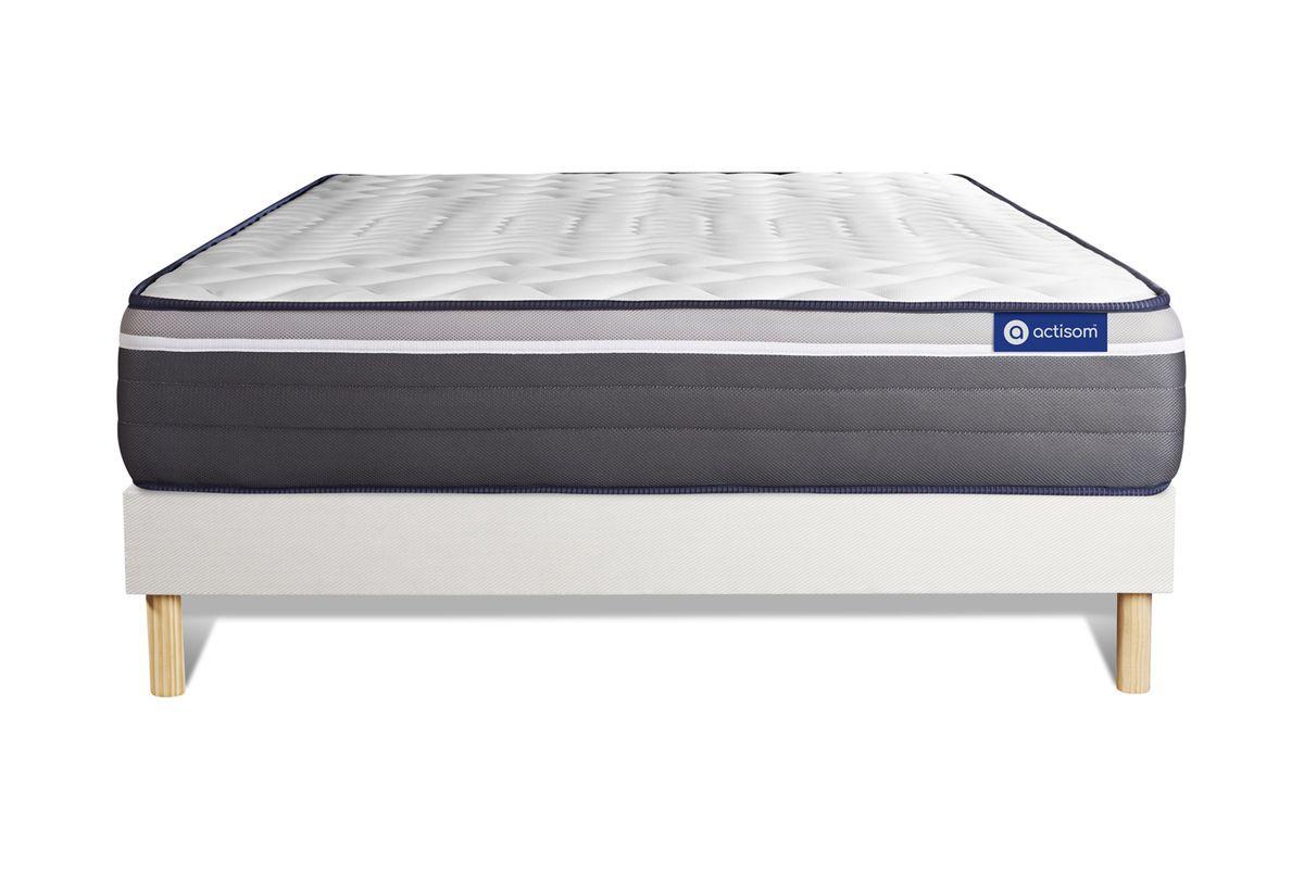 BETT Actiflex plus Taschenfederkern und Memory-Schaum 160 x 200 cm h4 - Kit Bettgestell Weiß - Beige/Weiß, Karton/Holz (160/200cm) - ACTISOM