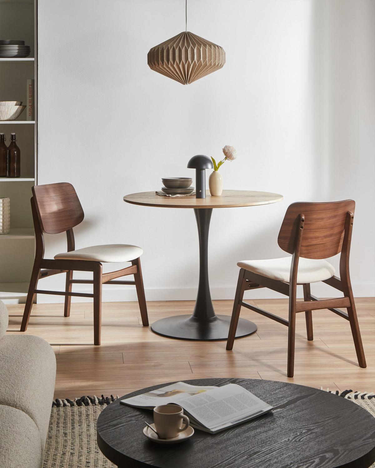 ESSZIMMERSTUHL 2er-Set Stoff Cremeweiß/Braun Mayer - Weiß, Textil (50/80/59cm) - Beliani