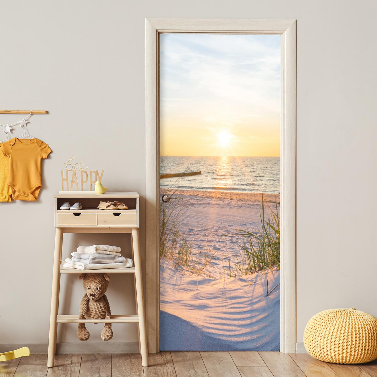 TÜRAUFKLEBER Strand - Sonne - Düne - Gras - Sand - Horizont 90x235 cm - Türtapete - Dunkelgelb, Kunststoff (90/0.1cm) - MuchoWow