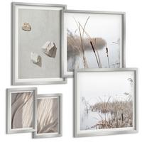 BILDER SET 5er Set - 50x50 cm & 20x30 cm & 40x60 cm Silberner Rahmen - Nahaufnahmen der Struktur im Boho-Stil - Silberfarben, Kunststoff (40/60cm) - TULUP