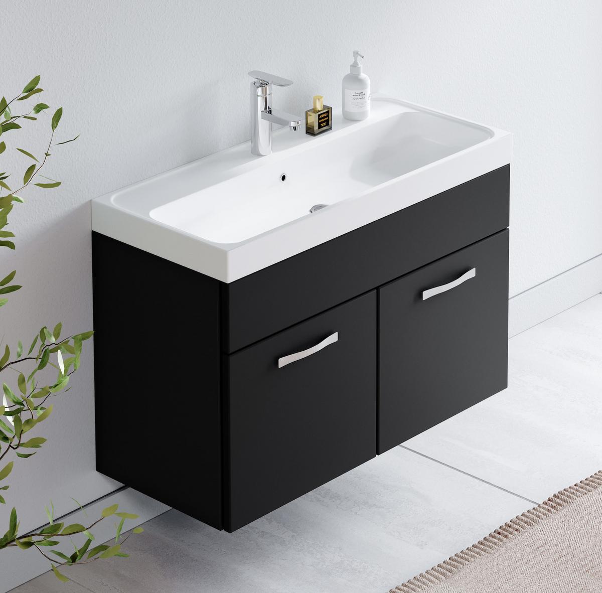 BADMÖBEL-SET Paso 2 Teile Schwarz Matt - 80 x 35 x 55 cm - Schwarz, Holz (80/55/40cm) - Badplaats