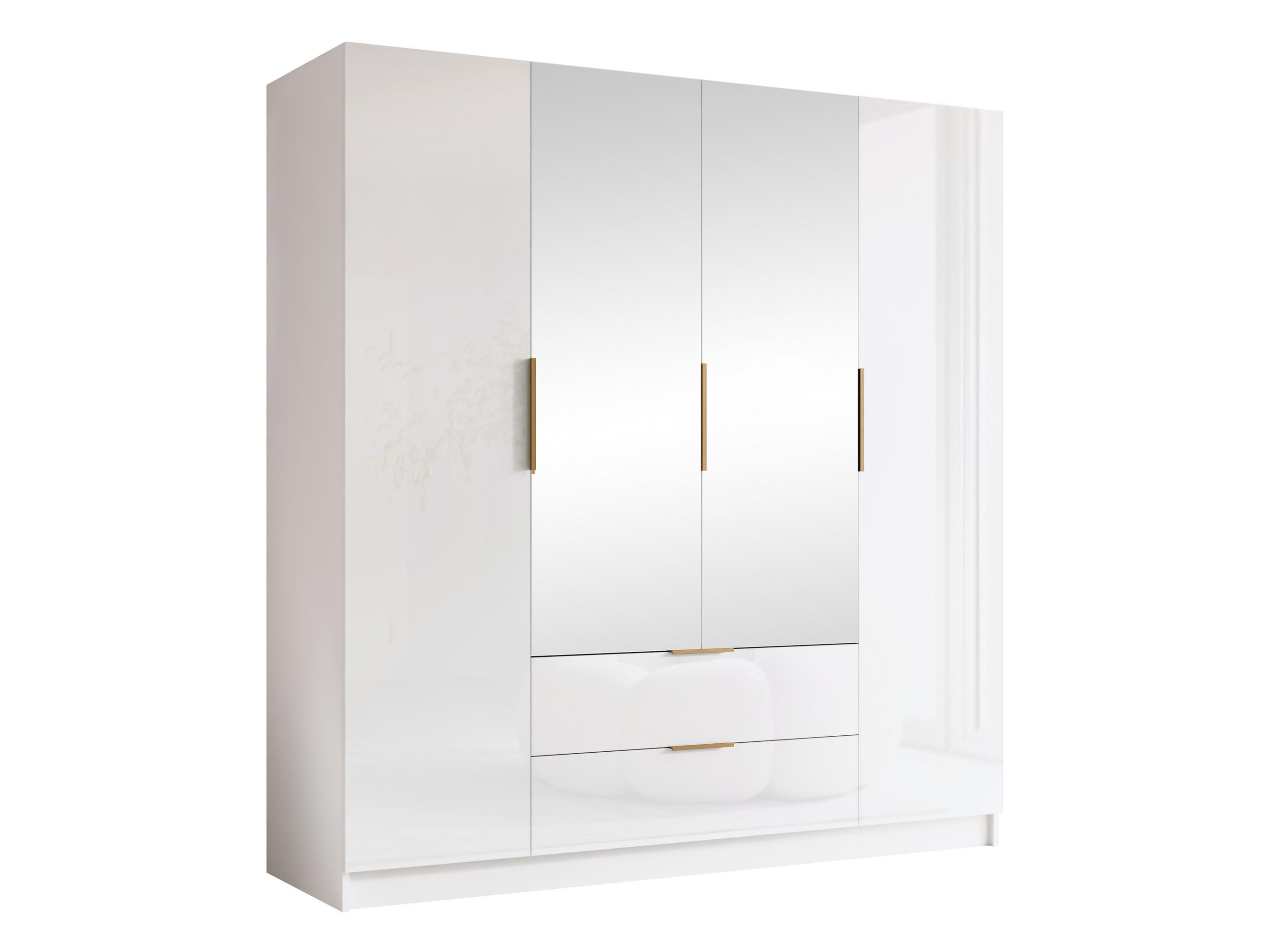 KLEIDERSCHRANK Sofia II Gloss - Weiß Hochglanz/Goldfarben, Holzwerkstoff/Kunststoff (200/216/60cm) - MIRJAN24