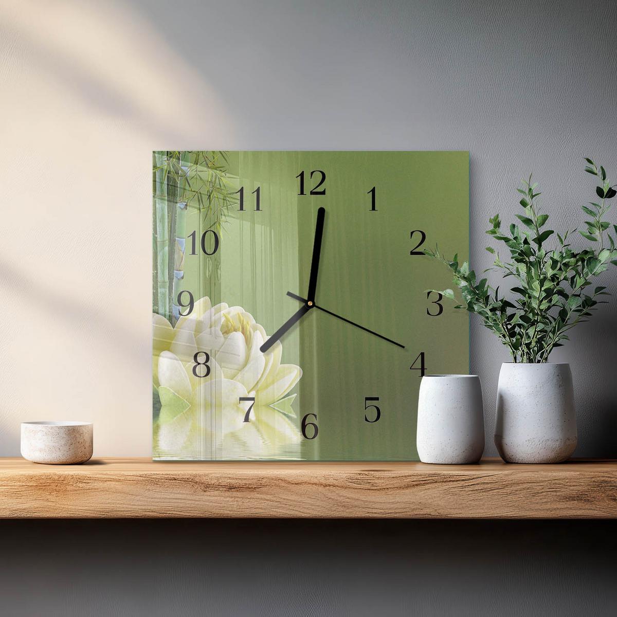 WANDUHR aus Glas 30x30 cm - Lilie - Grün, Glas (30/30/0.4cm) - TULUP