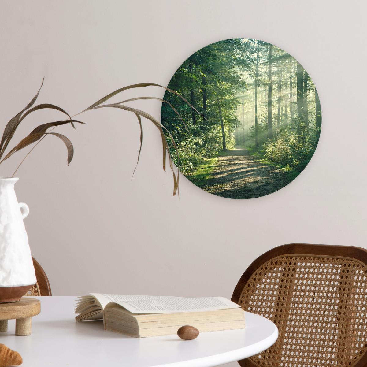 WANDBILD Wald - Weg - Sonne - Bäume - Grün - Natur Deko Wohnzimmer 30x30 cm - Waldgrün, Kunststoff (30/30cm) - MuchoWow