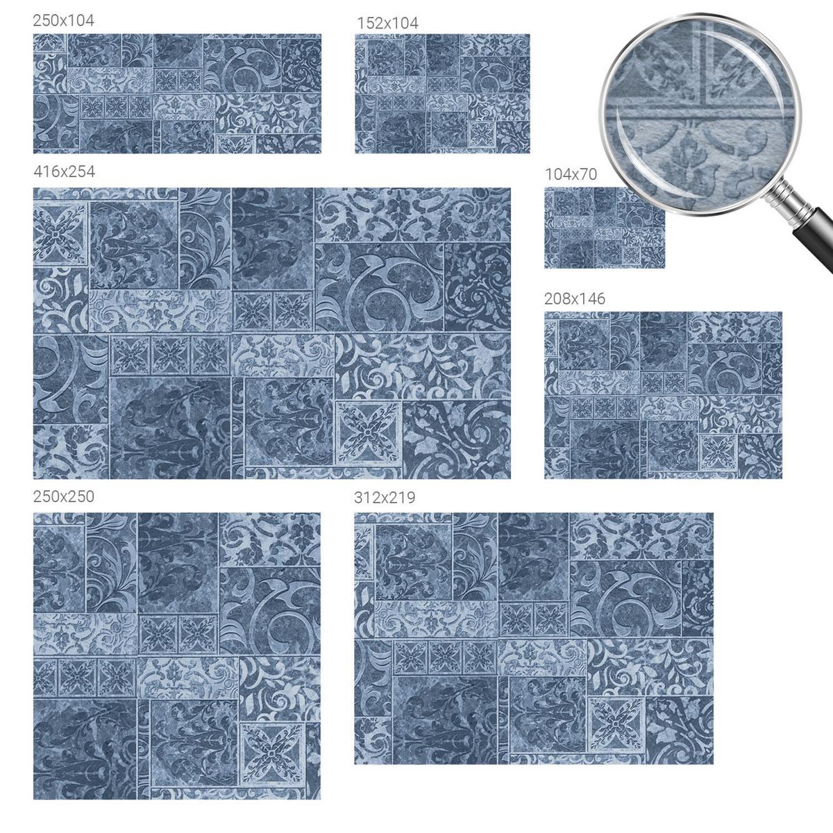 FOTOTAPETE 312x219 cm - Pflanzenornamente - Blau, Textil (312/219cm) - Wallfluent