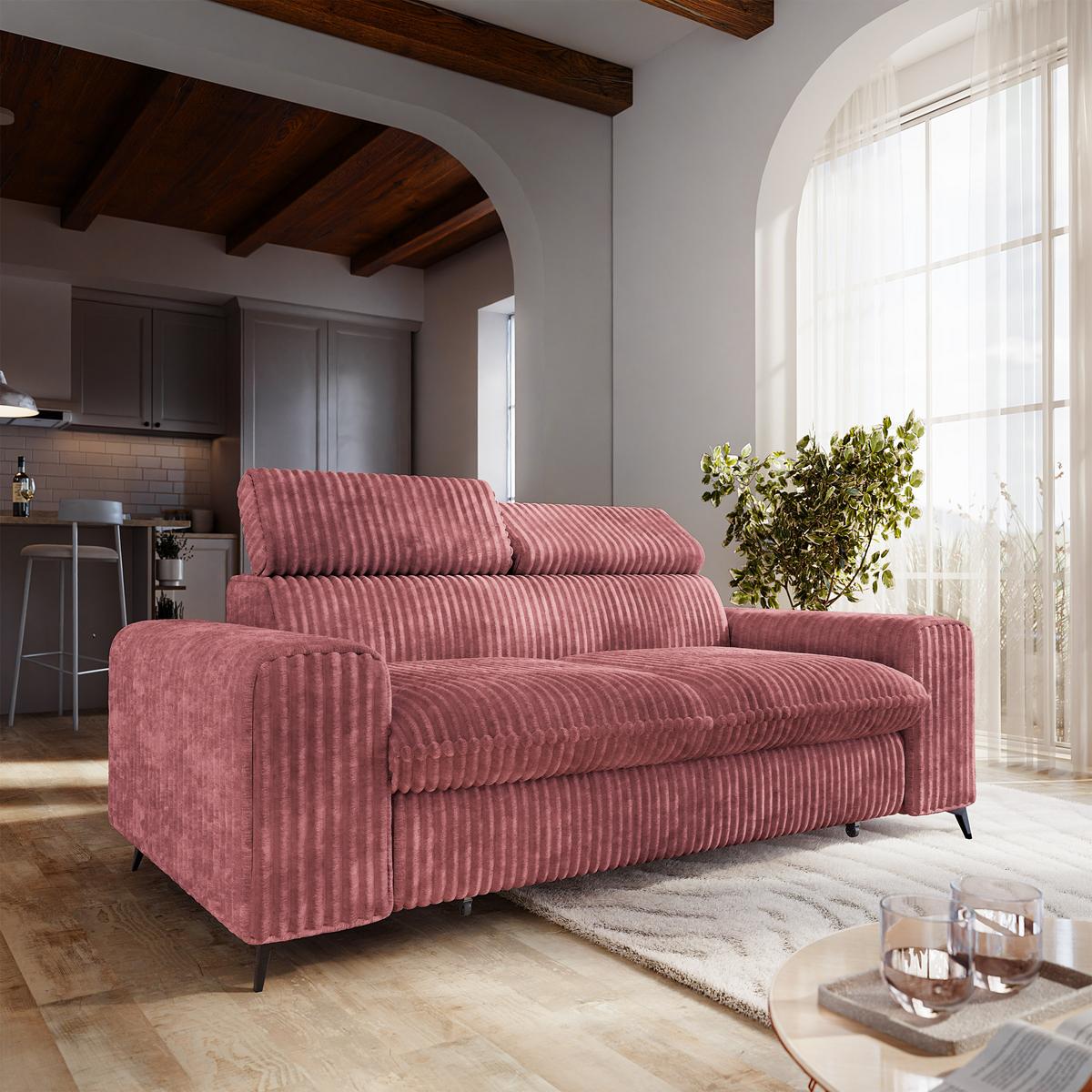 BETTSOFA BENETE Rosa Cordstoff mit Schlaffunktion - Rosa, Holz/Textil (191/89/92cm) - MASSENO