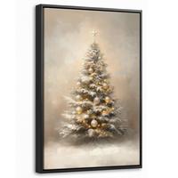 LEINWAND Bilder mit Rahmen - Weihnachten - Weihnachtsbaum - Schnee - Kunst - 40x60 - Champagner, Textil (40/60cm) - MuchoWow