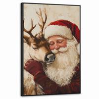 LEINWAND Bilder mit Rahmen - Weihnachtsmann - Rentier - Weihnachten - 60x90 - Rotbraun, Textil (60/90cm) - MuchoWow