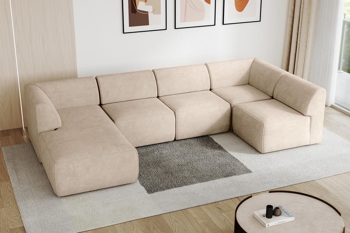 WOHNLANDSCHAFT Ottomane Links MOVO-L 345x180x78 cm Beige Velours - Mokka, Holzwerkstoff/Kunststoff (345/78/180cm) - ALTDECOR