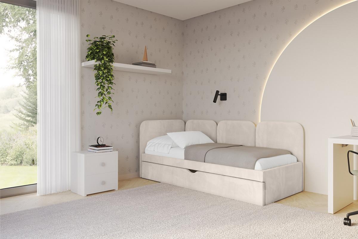 EINZELLBETT Jugendbett mit Bettkasten, Rechts - ALVY 100x200 Beige - Sandfarben, Holzwerkstoff/Textil (100/200cm) - ALTDECOR