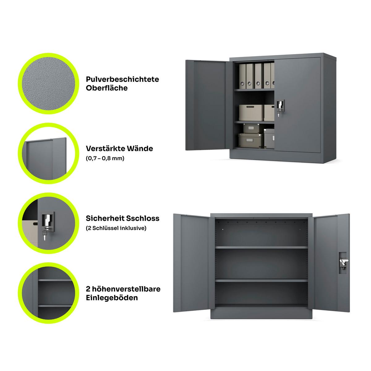 AKTENSCHRANK Metallkommode Metallschrank mit Schloss für Büro Akten und Dokumente Anthrazit 90x90x40cm - Anthrazit, Metall (90/90/40cm) - Muralo