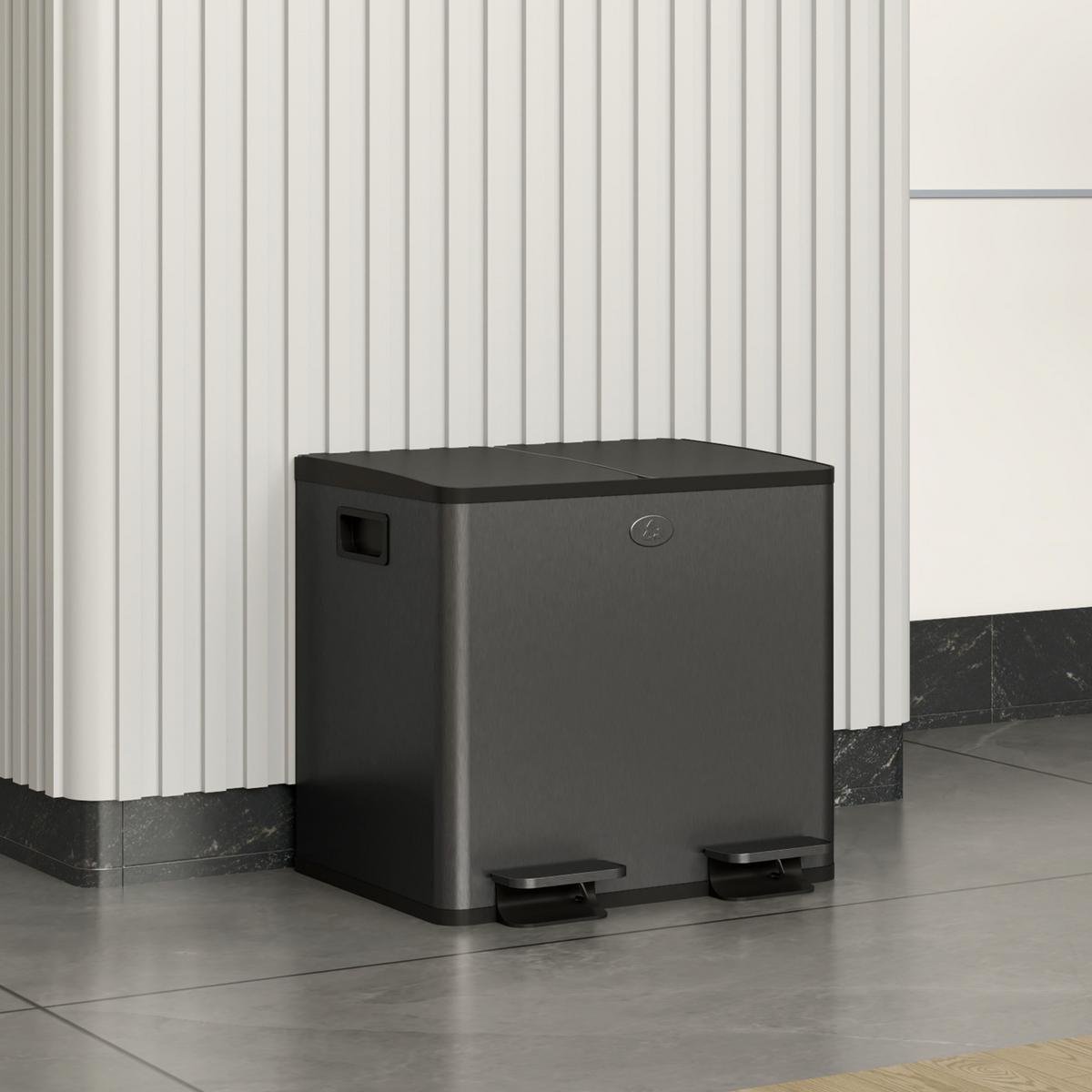 MÜLLEIMER 2 x 15L Mülltrennsystem Edelstahl mit Softclose Deckel Schwarz - Schwarz, Kunststoff (36.6/43.2/41.7cm) - HOMCOM