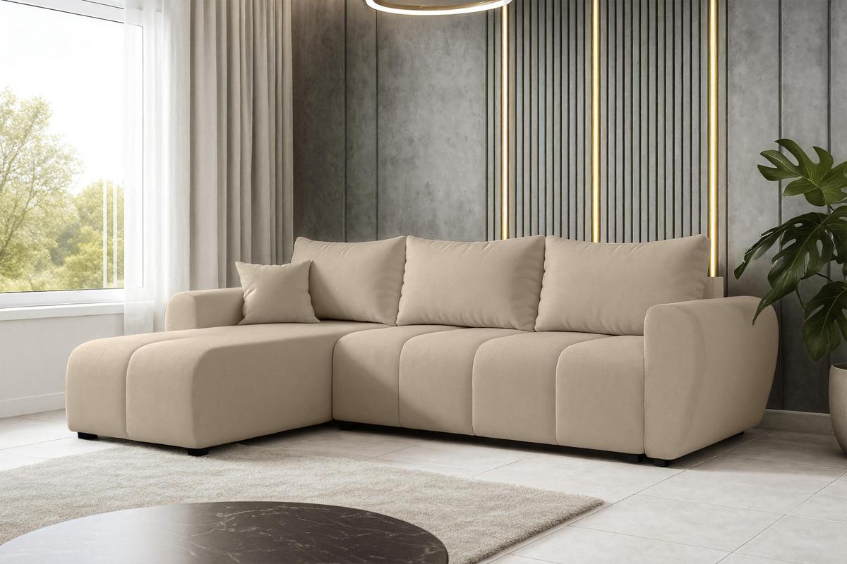 ECKSOFA L Form Malatya Hellbraun 246/145/80 cm stilvolle mit Schlaffunktion L - Hellbraun/Schwarz, Kunststoff/Textil (145/246cm) - AX Living