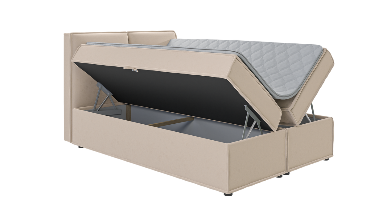 BOXBETT Eclipse 140/200 cm Beige Luxusmicrofaser - Beige/Schwarz, Holz/Kunststoff (140/200cm) - S-Style Möbel