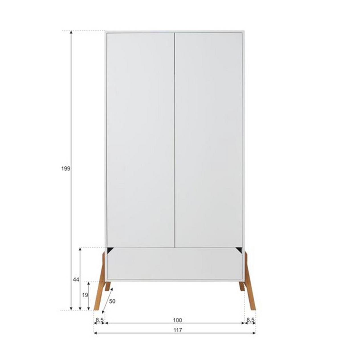 SCHRANK 2 Türen Weiß - Weiß, Holzwerkstoff (117/199/50cm) - Petits-meubles