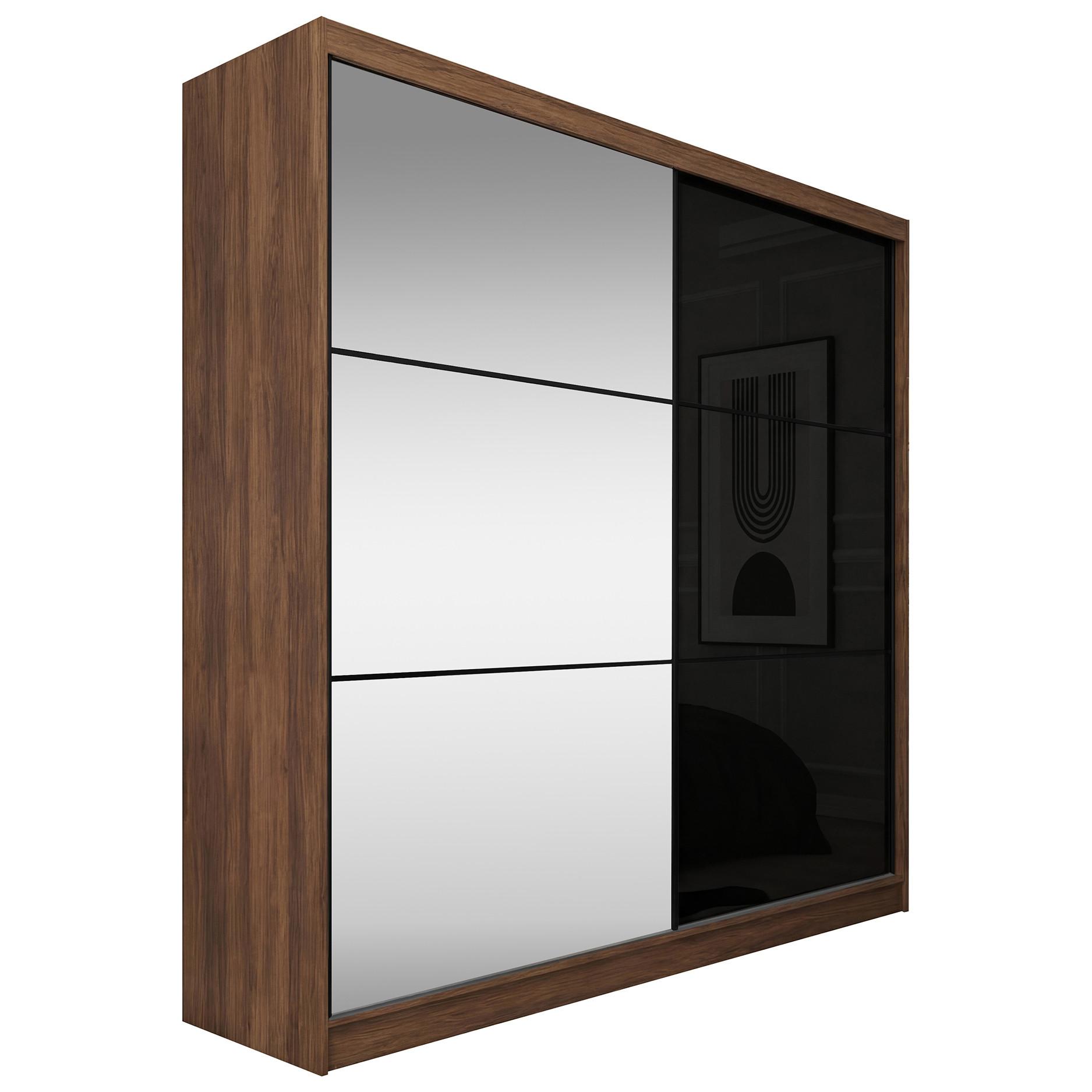 SCHWEBETÜRENSCHRANK Viva II mit Schubladen und Spiegel, mit Lacobel-Glas, 200/216/61 Walnuss - Walnussfarben, Holzwerkstoff (200/216/61cm) - Beautysofa