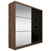 SCHWEBETÜRENSCHRANK Viva II mit Schubladen und Spiegel, mit Lacobel-Glas, 200/216/61 Walnuss - Walnussfarben, Holzwerkstoff (200/216/61cm) - Beautysofa