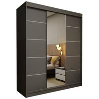 SCHWEBETÜRENSCHRANK MIRELLA 180/216/61 cm 3-türig mit Spiegel Grau - Grau, Holzwerkstoff (180/216/61cm) - MASSENO