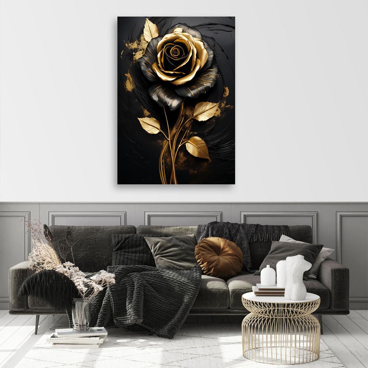 WANDBILD rose flower gold black glamour - Goldfarben, Textil (40/60cm) - Feeby