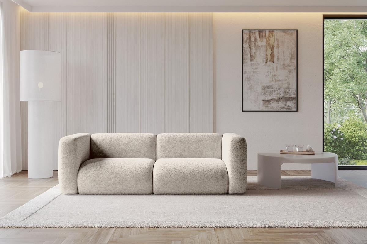 MODULARES Sofa 2-SITZER MIRA-S1 228x89x70 Beige cm Velours - Beige/Schwarz, Holzwerkstoff/Kunststoff (228/70/89cm) - ALTDECOR