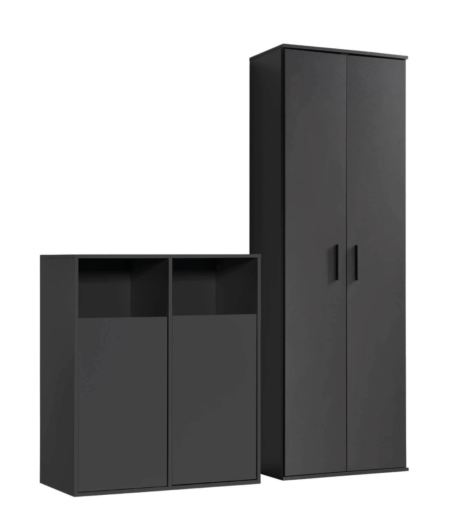 MEHRZWECKSCHRANK SET Der Allzweckwaffe - Schwarz, Holzwerkstoff (140/180/40cm) - Mokebo