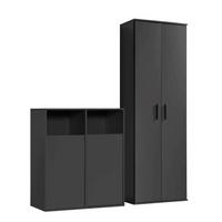 MEHRZWECKSCHRANK SET Der Allzweckwaffe - Schwarz, Holzwerkstoff (140/180/40cm) - Mokebo