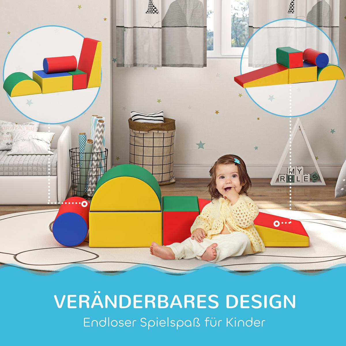 BAUSTEINSET 5er-Set Schaumstoff Bausteine Bauspielzeug für 1-3 Jahre alt Kinder - Multicolor, Textil (40.6/20.3/40.6cm) - HOMCOM