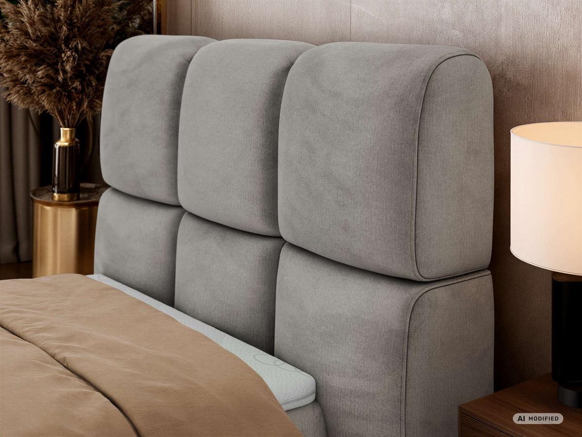 BOXBETT NIRA 90/200 - Hellgrau Velvet - Topper Visco - H3 - Hellgrau/Schwarz, Kunststoff/Textil (200/90cm) - MKS