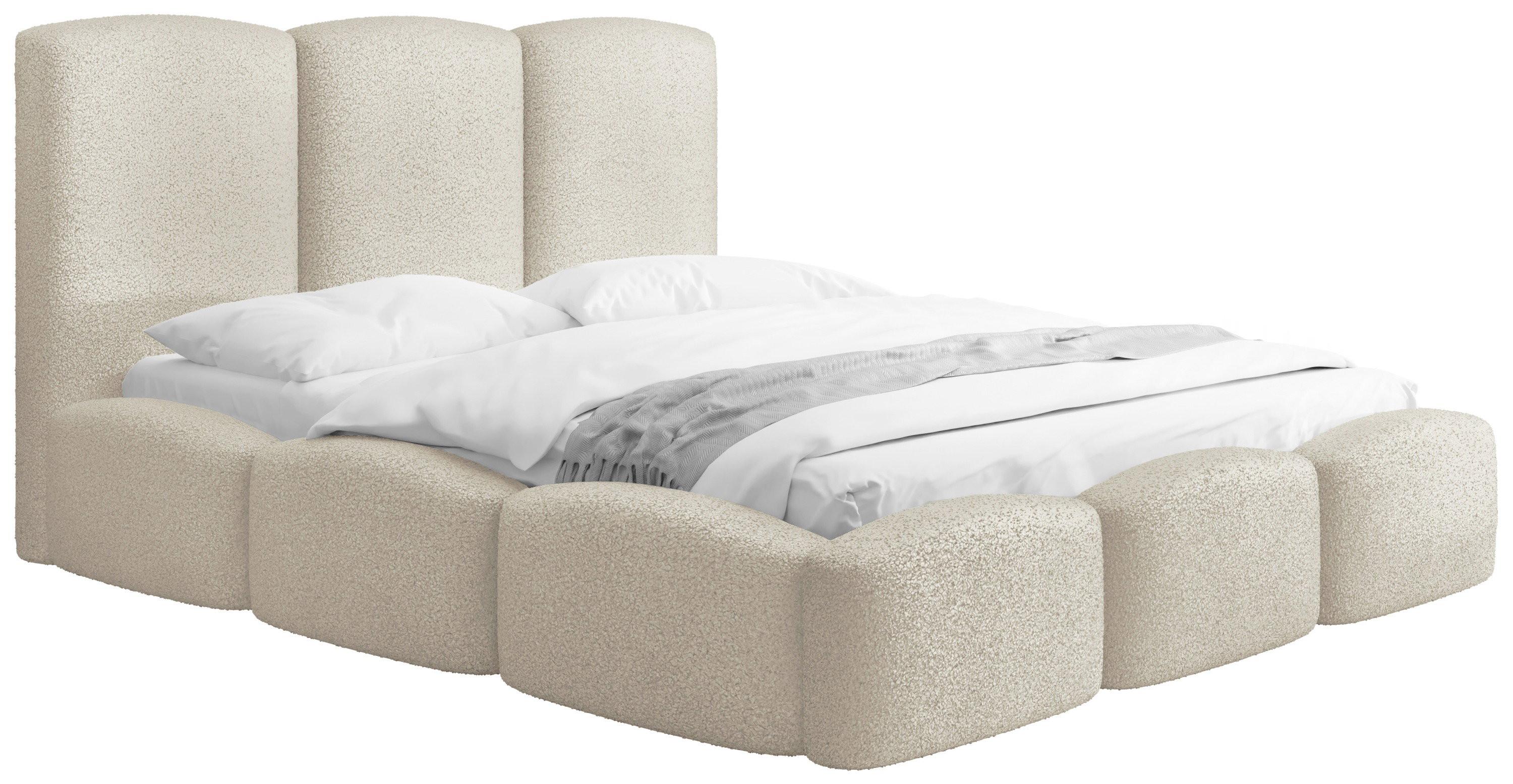 POLSTERBETT Harmony mit Bettkasten, Creme Boucle 120x200 cm - Birkefarben/Creme, Holzwerkstoff/Kunststoff (120/200cm) - WFL GROUP