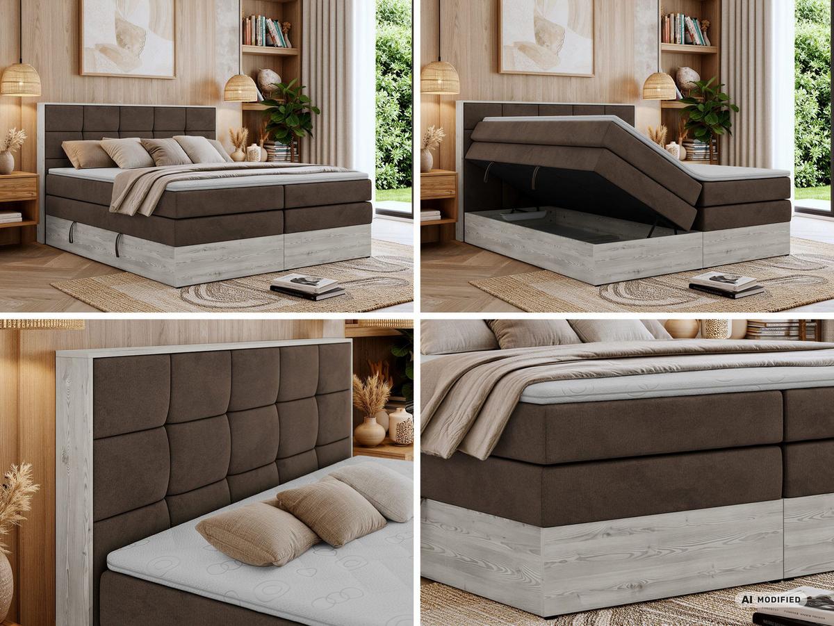 BOXSPRINGBETT ALNOR KING 160/200 - Braun Velvet - Topper Visco - H3 - Schwarz/Braun, Kunststoff/Textil (160/200cm) - MKS