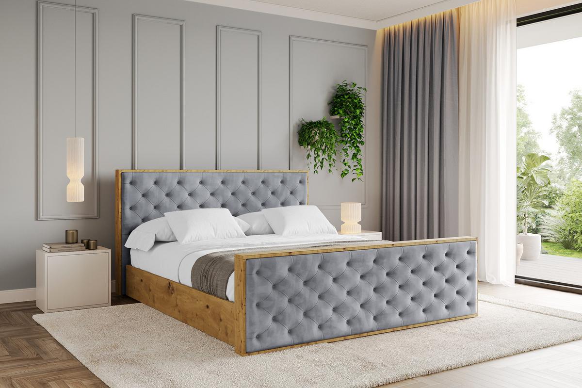 POLSTERBETT mit Bettkasten, Fußteil und Lattenrost, Boxbett mit Matratze H3/H4 - ENZO3-Z 180x200 Grau - Grau, Holzwerkstoff/Textil (180/200cm) - ALTDECOR