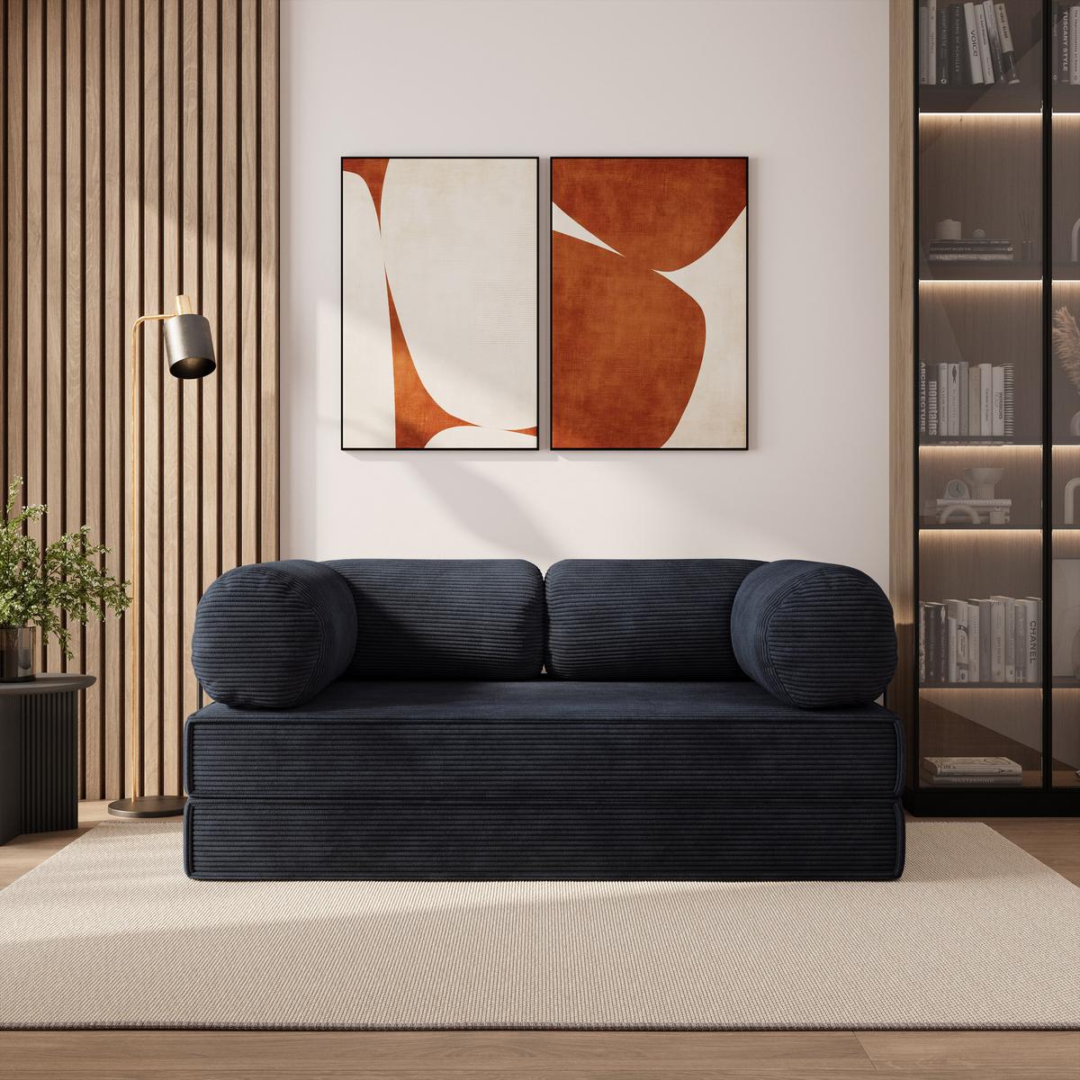 BETTSOFA ALVIO aus Schaumstoff Cordstoff Schwarz Schlaffunktion - Schwarz, Textil (170/68/80cm) - MASSENO