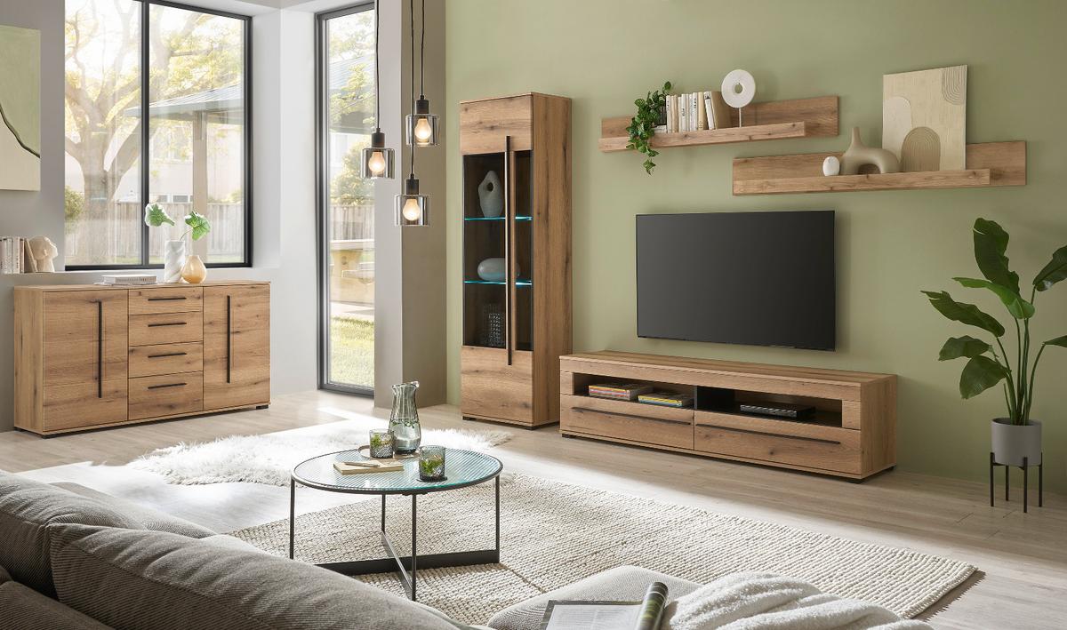 SIDEBOARD Eiche Evoke, Kommode 150 cm mit Soft-Close - Eichefarben/Schwarz, Holzwerkstoff/Kunststoff (150/86/42cm) - Furn.Design