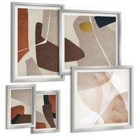 BILDER SET 5er Set - 50x50 cm & 20x30 cm & 40x60 cm Silberner Rahmen - Abstrakte moderne Formen - Silberfarben, Kunststoff (40/60cm) - TULUP