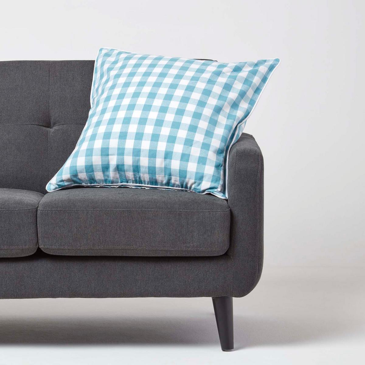 KISSENHÜLLE Karo-Muster 60/60 cm, 100% Baumwolle - Blau, Textil (60/60cm) - Homescapes
