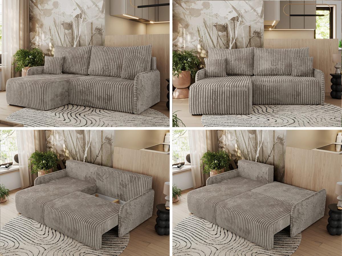 ECKSCHLAFSOFA ARPA L Hellbraun Cord - links - Hellbraun/Schwarz, Kunststoff/Textil (198/150cm) - MKS