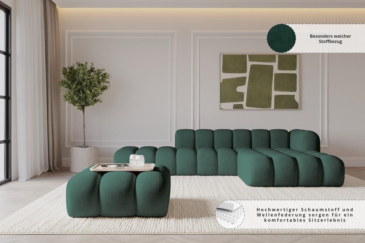 POUF OLEA-PUF 91x87x44 cm Grün Velours Modular Sitzhocker - Dunkelgrün/Schwarz, Holzwerkstoff/Kunststoff (91/44/87cm) - ALTDECOR