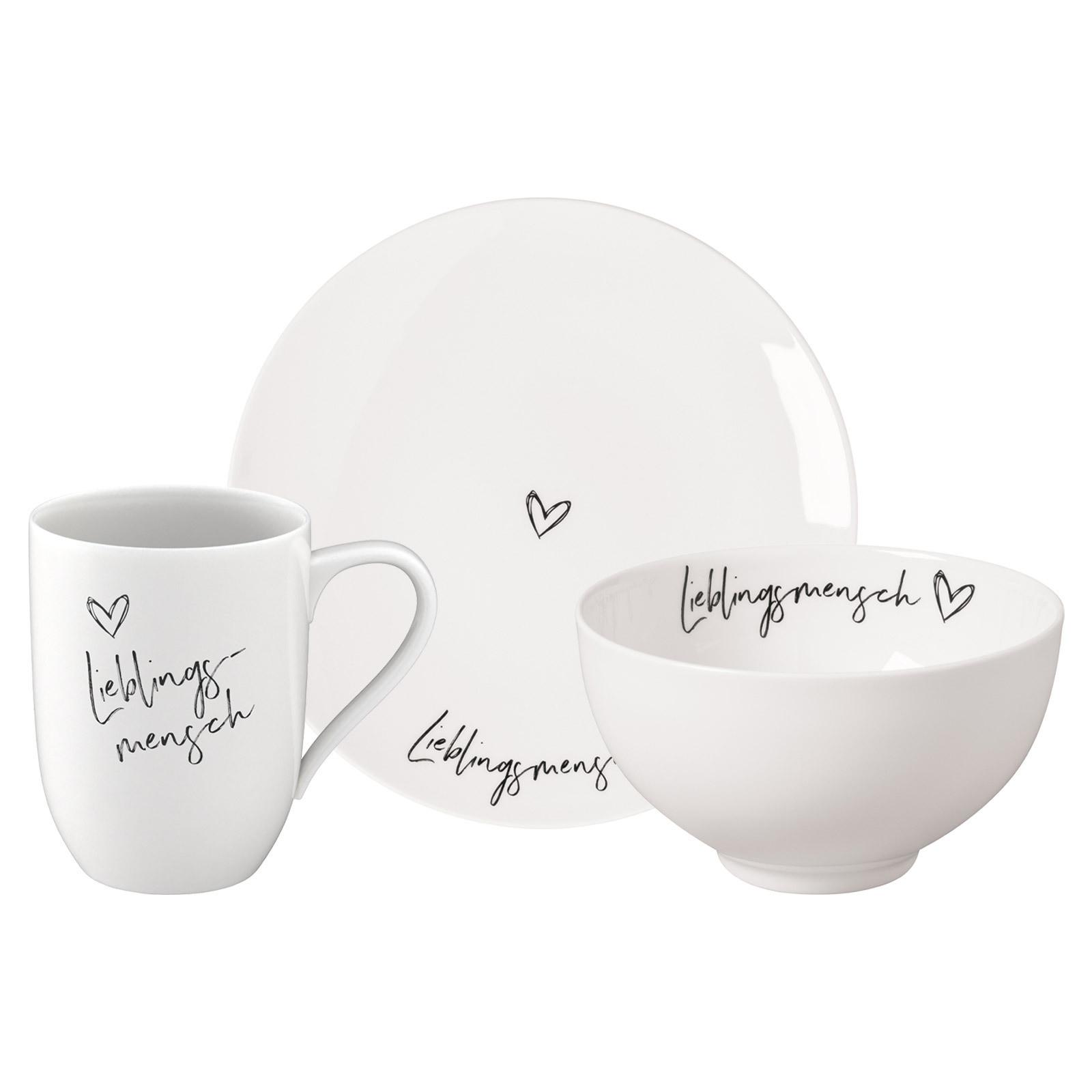 FRÜHSTÜCKS-SET LIEBLINGSMENSCH Statement weiß 3-tlg. - Weiß, Keramik (2/2/2cm) - Villeroy & Boch