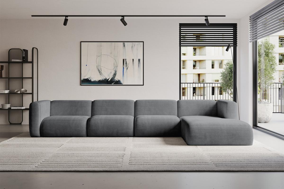 ECKSOFA Ottomane Rechts MIRA-L3 409x179x70 Dunkelgrau Cord - Dunkelgrau/Graphitfarben, Holzwerkstoff/Kunststoff (409/179cm) - ALTDECOR