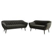 SITZGARNITUR PIRS 3+2 - Dunkelgrau Velvet - Schwarze Beine - Dunkelgrau/Schwarz, Holzwerkstoff/Textil (180/75/74cm) - MKS