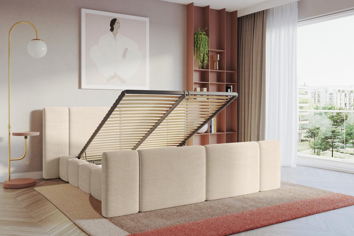 POLSTERBETT mit Bettkasten, Fußteil und Lattenrost, Bett mit Matratze H3/H4 - NILO-Z 140x200 Beige - Creme, Holzwerkstoff/Textil (140/200cm) - ALTDECOR